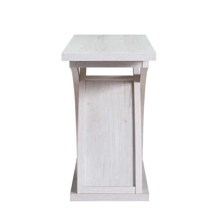 Front-facing side view transitional white oak console table on a white background