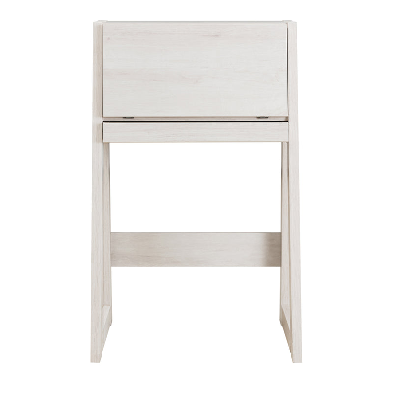Front facing urban white oak flip-down desk on a white background