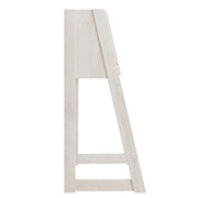 Front facing side view of a urban white oak flip-down desk on a white background