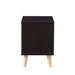 Front-facing side view mid-century modern espresso nightstand with two drawers on a white background