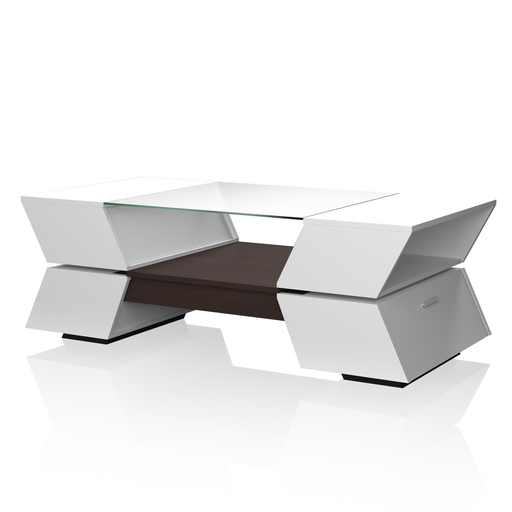 Turner Modern White-Walnut and Glass Insert Multi-Storage Coffee Table