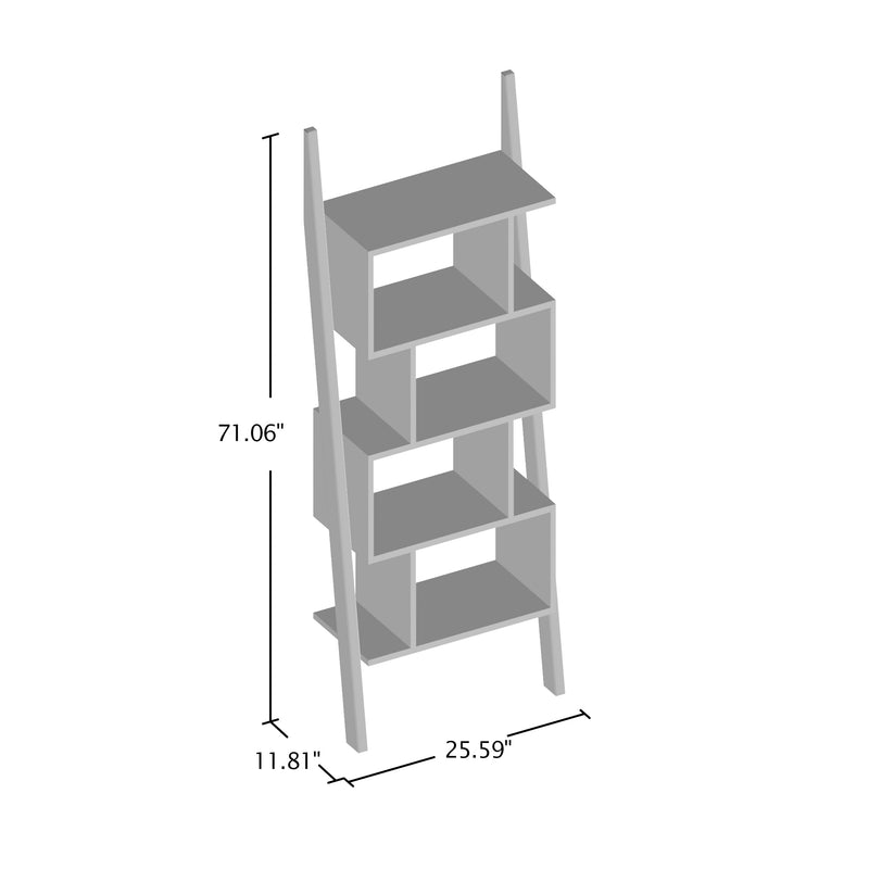 Zainab Walnut and White Leaning Stack 9-Shelf Bookcase, 71-inches Tall