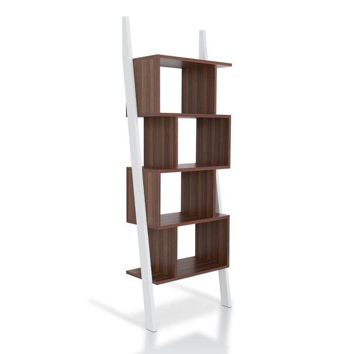 Zainab Walnut and White Leaning Stack 9-Shelf Bookcase, 71-inches Tall