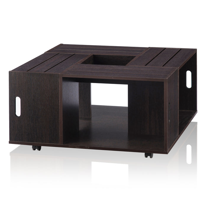 Brando Modern Farmhouse Espresso Crate Inspired Mobile Coffee Table
