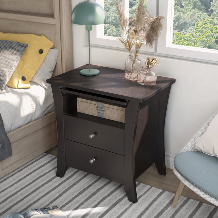 Ikarra Brown 2 Drawer Nightstand with Shelf & Slide-Out Tray