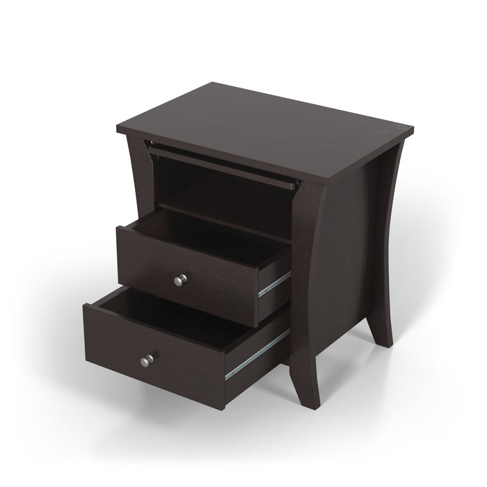 Ikarra Brown 2 Drawer Nightstand with Shelf & Slide-Out Tray