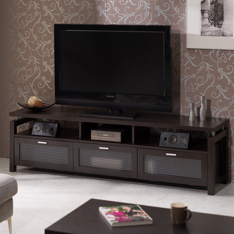 Castro Espresso and Frosted Pull-Down 3-Cabinet 70-inch TV Console