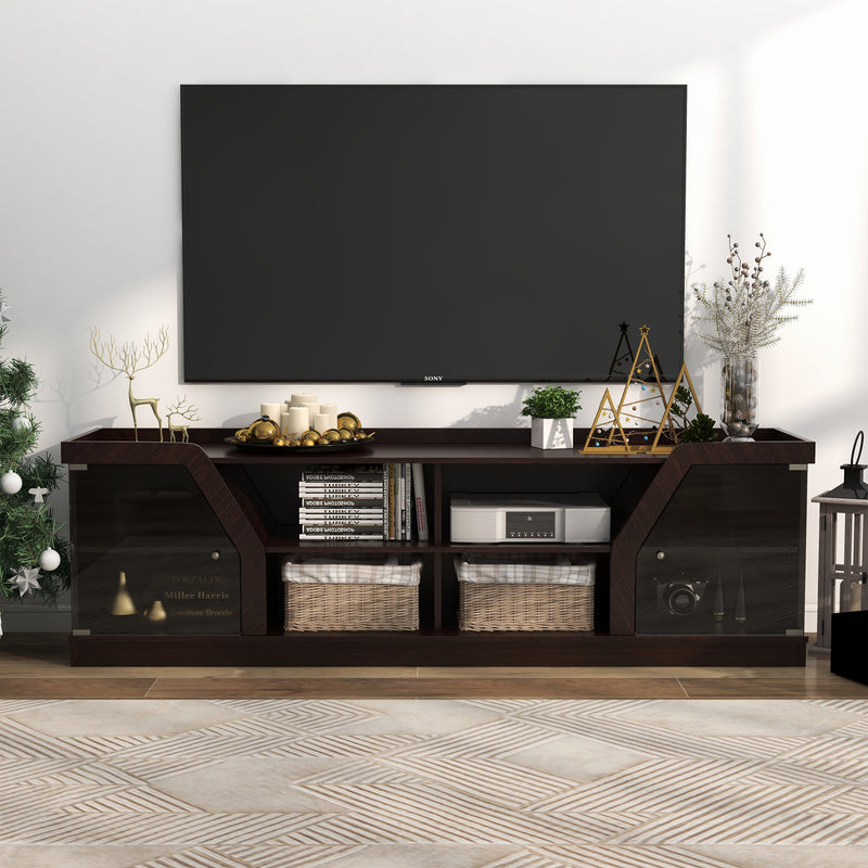 Andrian Espresso Multi Shelf 70-inch TV Stand with Glass Cabinet Doors