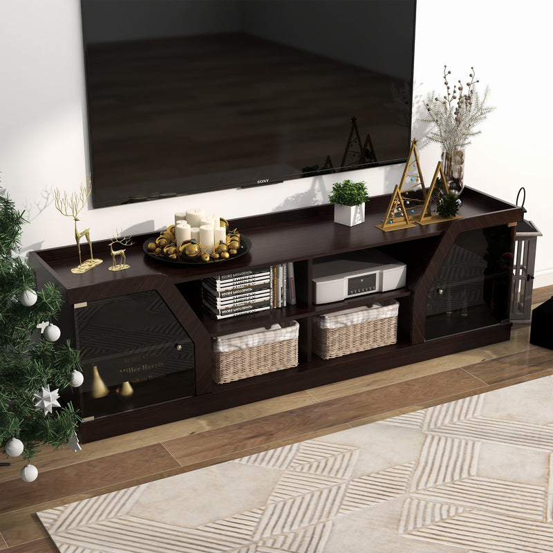 Andrian Espresso Multi Shelf 70-inch TV Stand with Glass Cabinet Doors