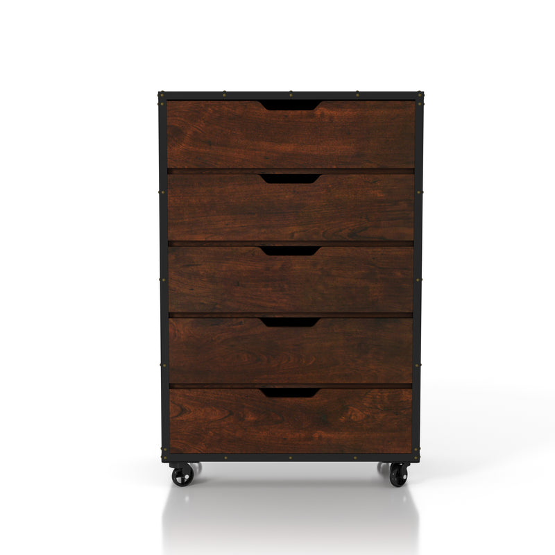 Akina Industrial Vintage Walnut 5-Drawer Mobile Chest