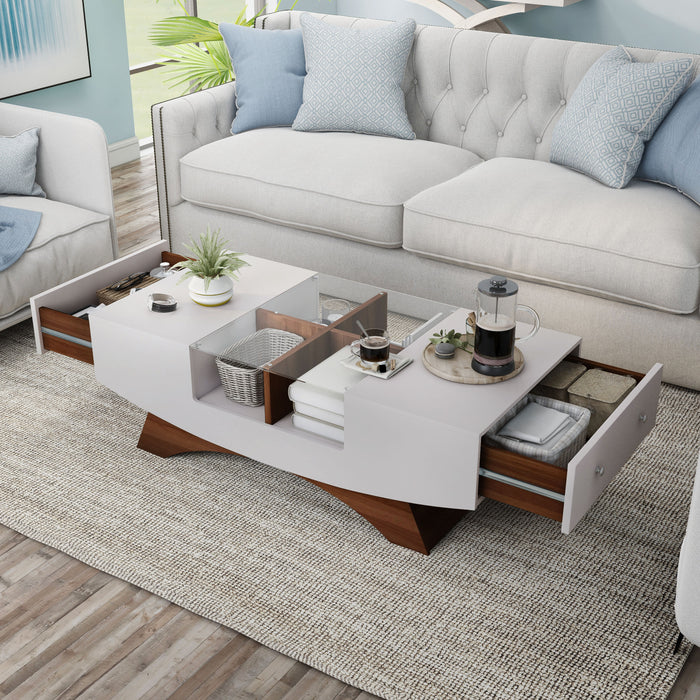 Gregerson Walnut and White Finish Coffee Table