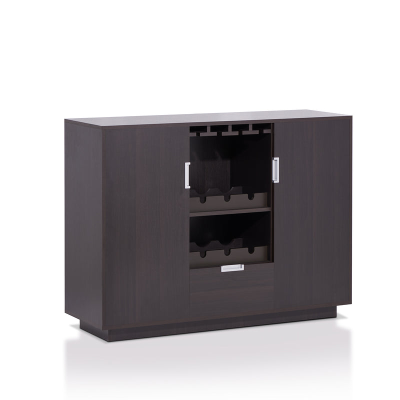 Nahvina Modern Espresso Stemware and 6-Bottle Wine Bar Cabinet