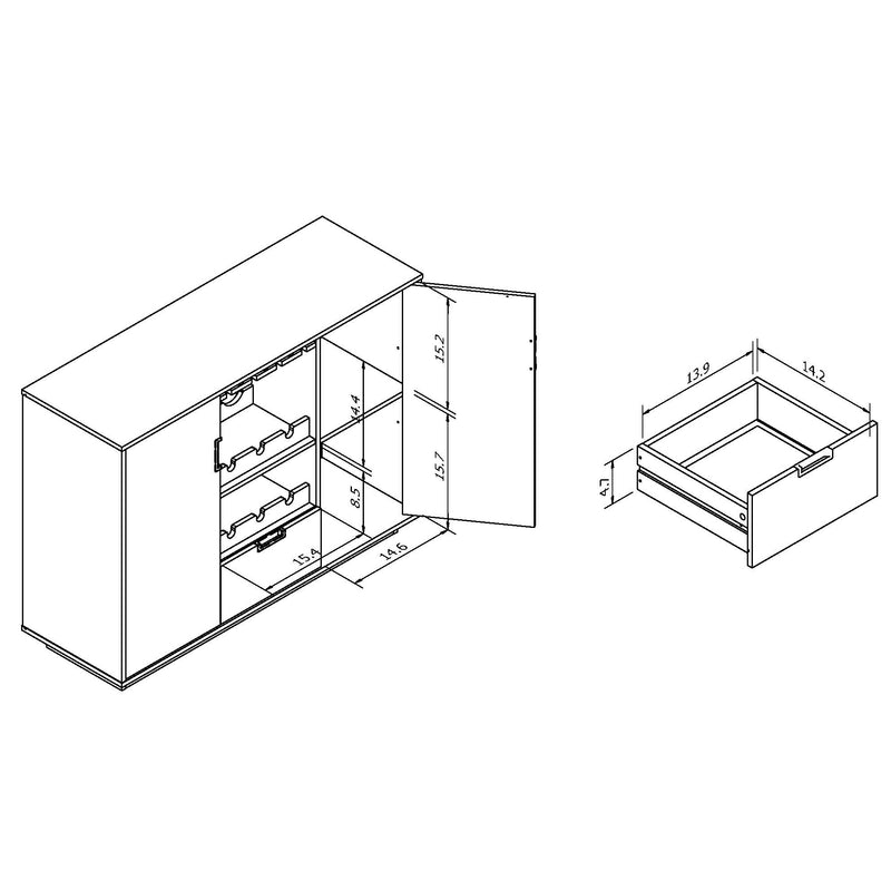 Diamgram of wine bar cabinet with dimensions