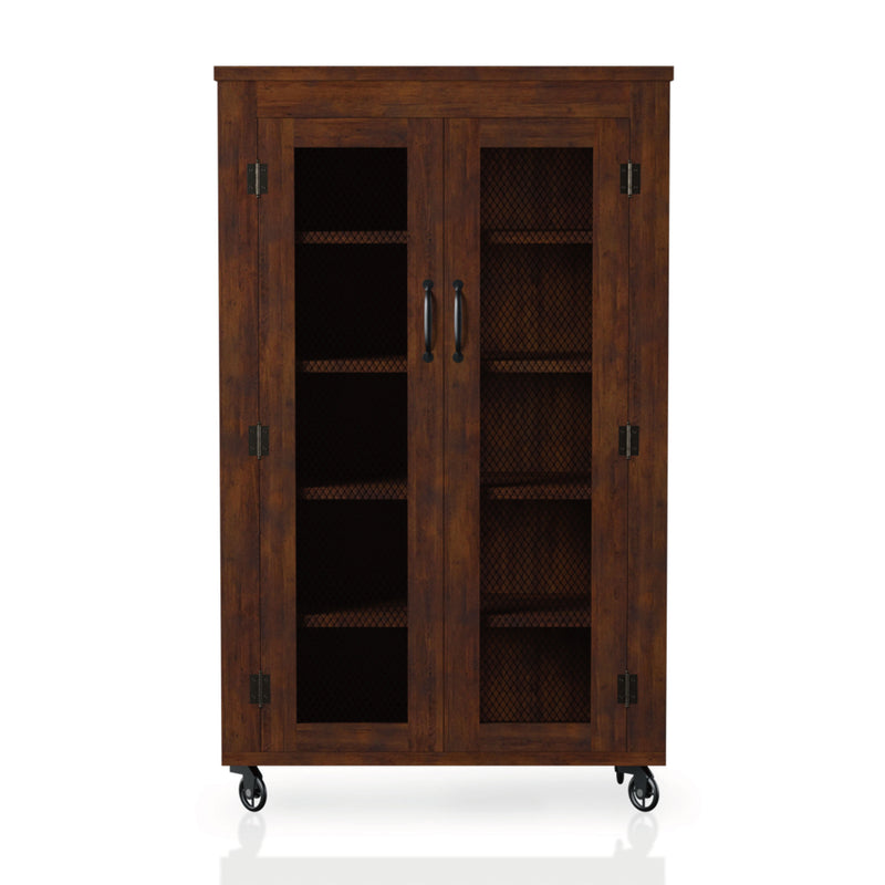 Lorenze Vintage Walnut & Wire Mesh 5-shelf Mobile Shoe Storage Cabinet