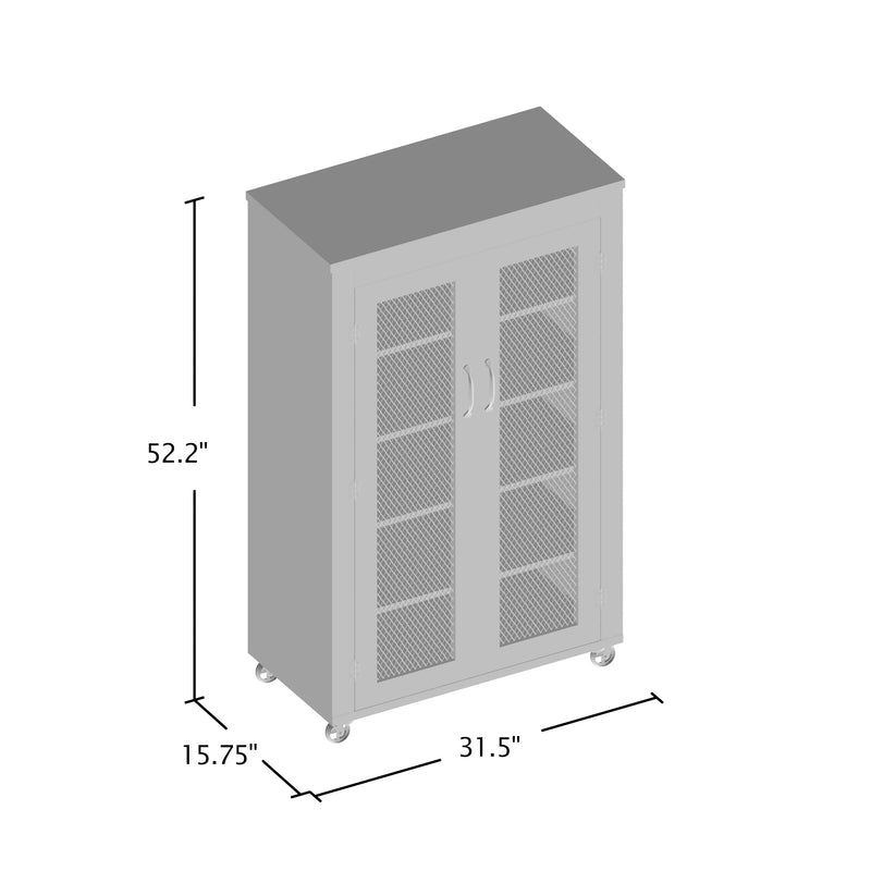 Lorenze Vintage Walnut & Wire Mesh 5-shelf Mobile Shoe Storage Cabinet