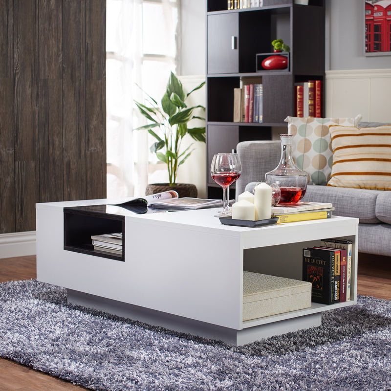 Kalista Boxed Window Shelf Black White Coffee Table