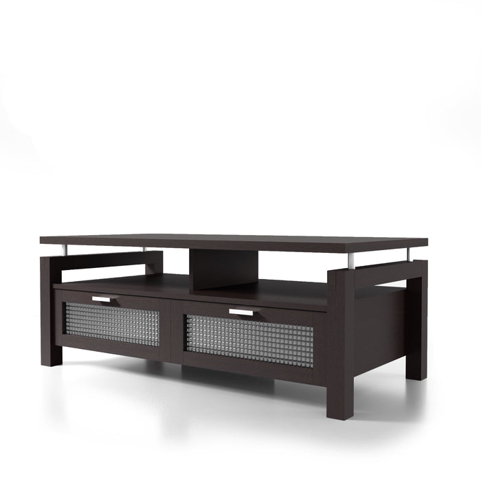 Castro Espresso and Frosted Pull-Down 2-Cabinet Storage Coffee Table