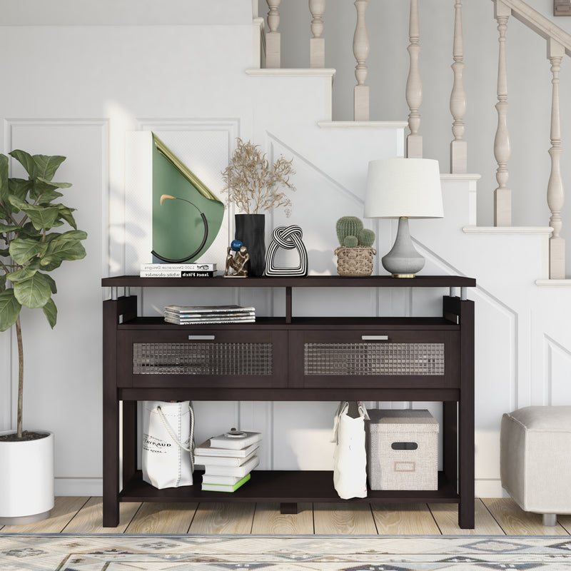 Castro Espresso and Frosted Pull-Down 2-Cabinet Console Table