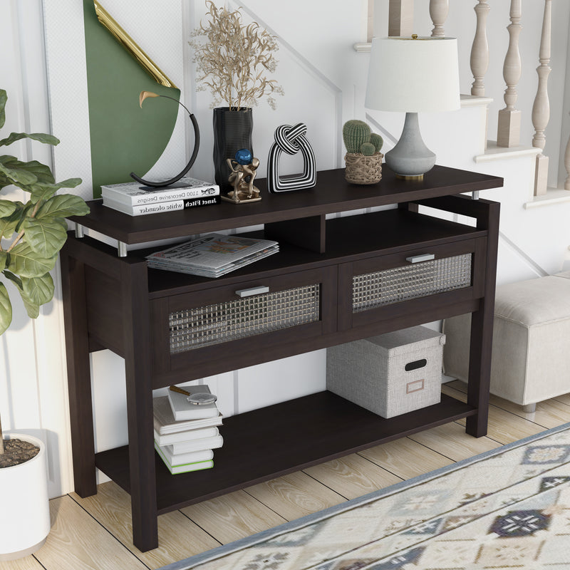 Castro Espresso and Frosted Pull-Down 2-Cabinet Console Table