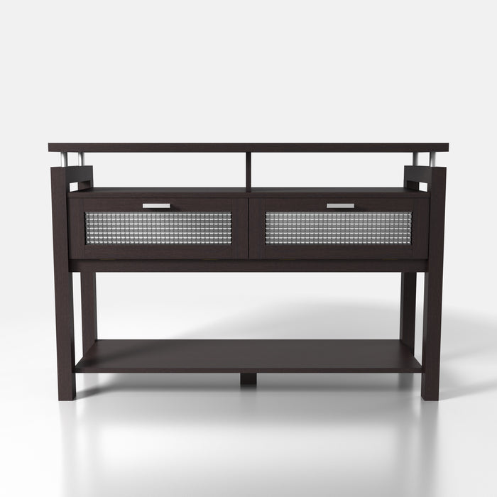Castro Espresso and Frosted Pull-Down 2-Cabinet Console Table