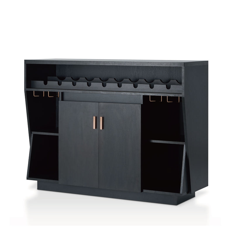 Gueston Modern Black 9-Bottle Wine Cabinet with Stemware Racks