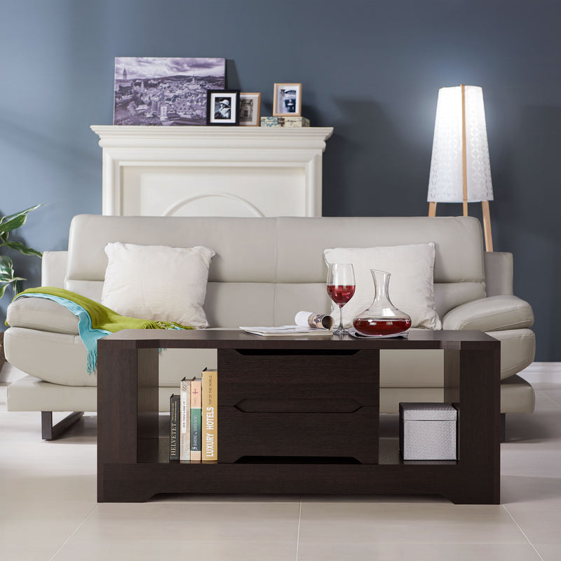 Denaldo Modern 2-Drawer Espresso Coffee Table