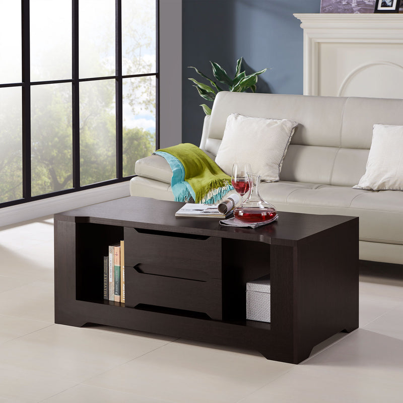 Denaldo Modern 2-Drawer Espresso Coffee Table