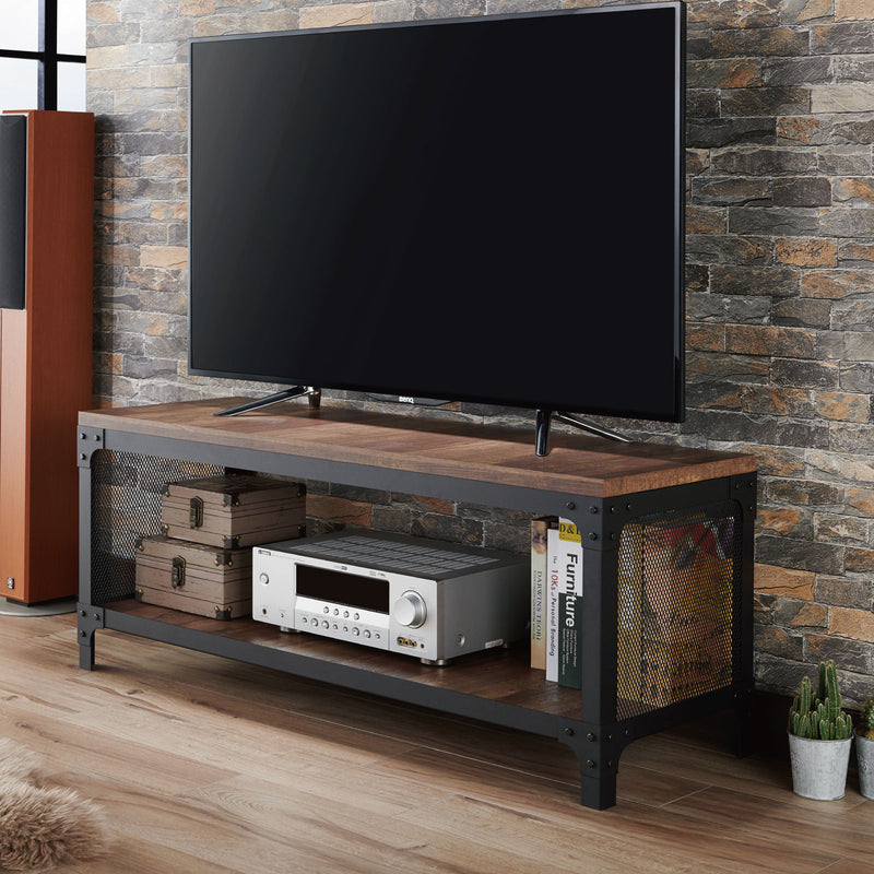 Cantoner Urban Reclaimed Oak & Metal Mesh Shoe Bench with Lower Shelf