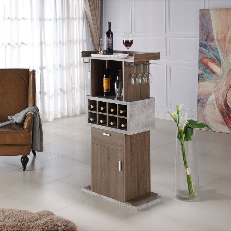 Orville Chestnut Brown Stemware Rack & 8-Bottle Wine Slot Cabinet