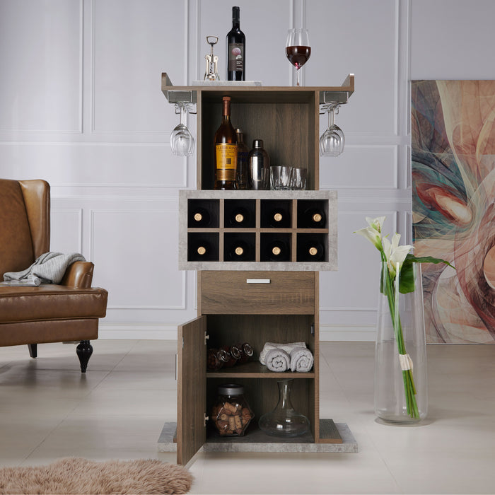Orville Chestnut Brown Stemware Rack & 8-Bottle Wine Slot Cabinet