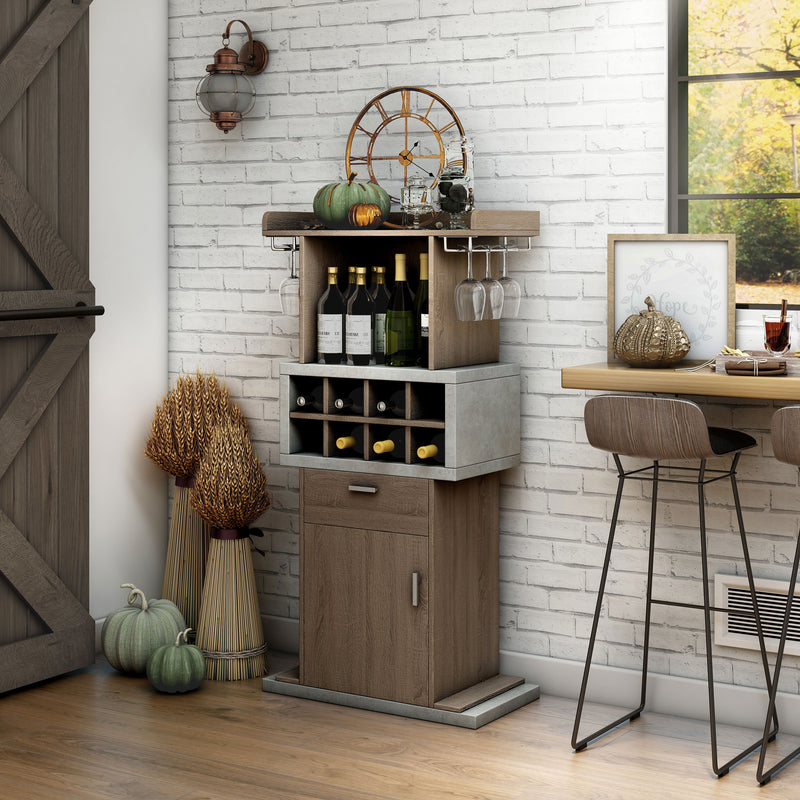 Orville Chestnut Brown Stemware Rack & 8-Bottle Wine Slot Cabinet