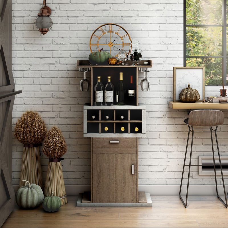 Orville Chestnut Brown Stemware Rack & 8-Bottle Wine Slot Cabinet