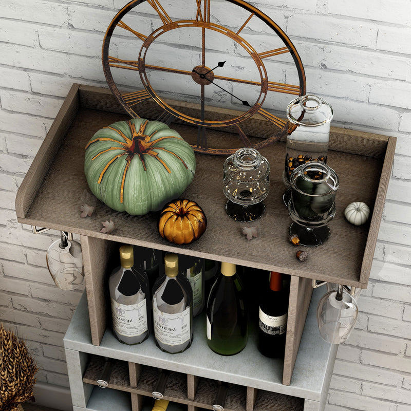 Orville Chestnut Brown Stemware Rack & 8-Bottle Wine Slot Cabinet