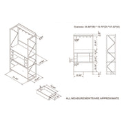 Line drawing for industrial reclaimed oak baker's rack with drawer open on a white background with dimensions
