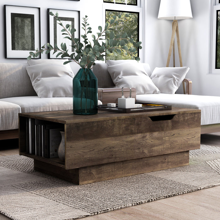Harsin Reclaimed Oak Rectangular Lift-Top Coffee Table with Storage