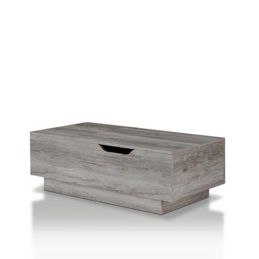 Right angled urban vintage gray oak lift-top coffee table on a white background