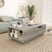 Right angled urban vintage gray oak lift-top coffee table in a living room with accessories