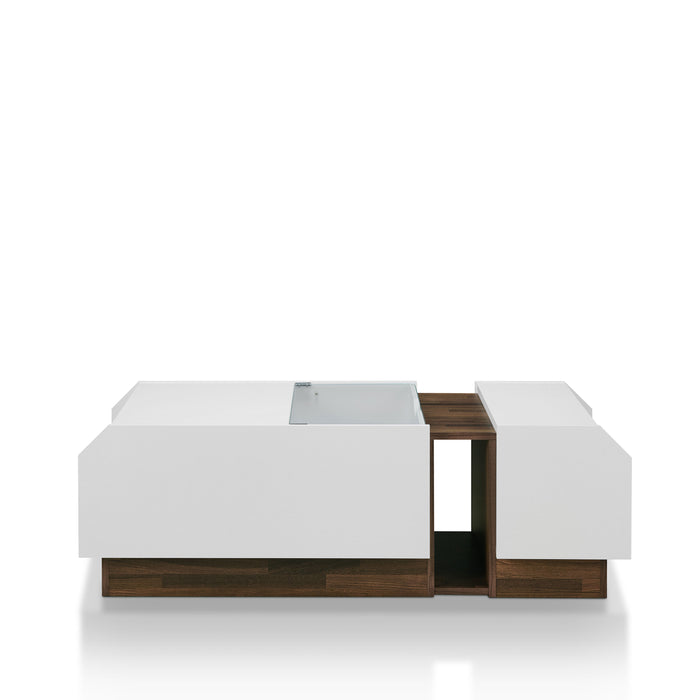 Plano White and Oak Lift-Top Glass Coffee Table