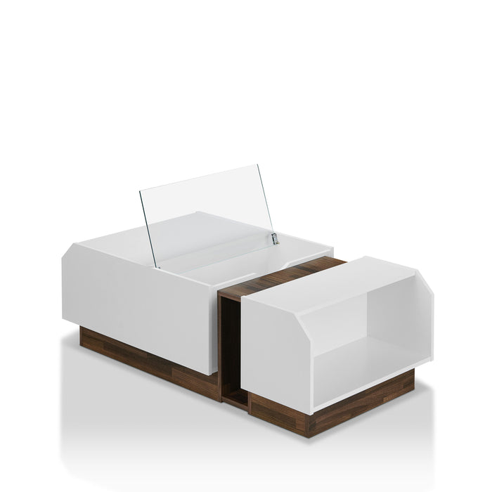 Plano White and Oak Lift-Top Glass Coffee Table