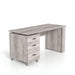 Right angled transitional coastal white office desk with three drawers on a white background