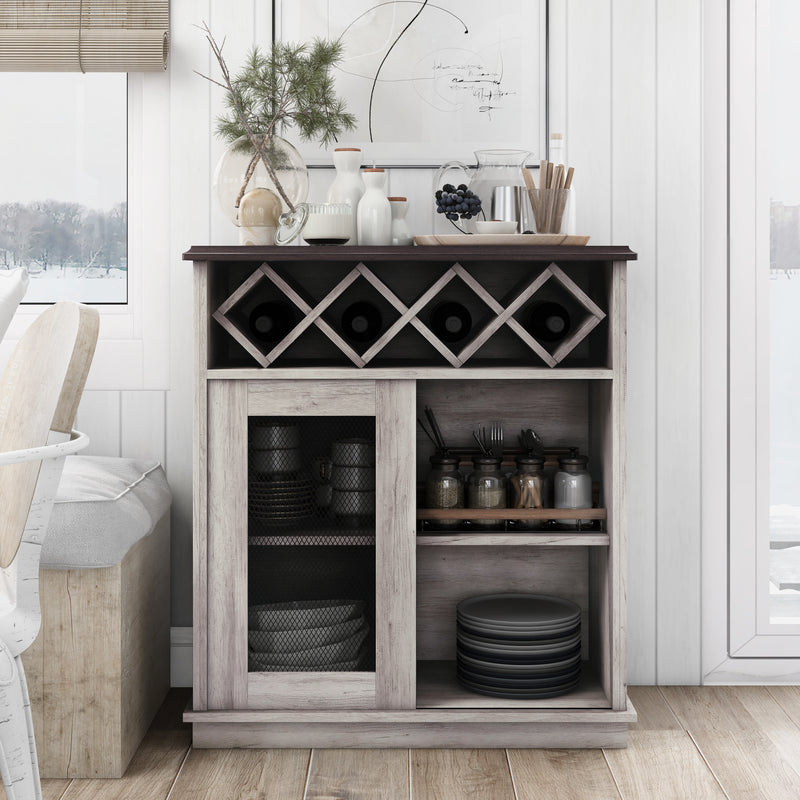 Hurley Farmhouse Four Shelf and Four Bottle Lattice Wine Buffet