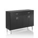 Right angled contemporary black four-door two drawer buffet on a white background