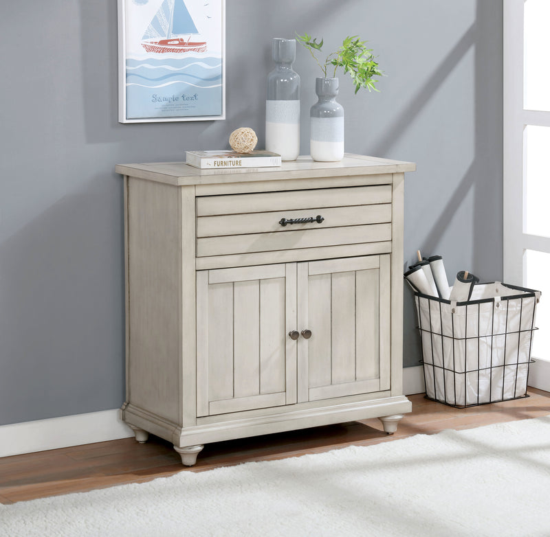 Edith Antique White French Country Plank Style 1-Drawer Hall Cabinet