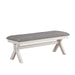 Espinoza Antique White & Grey Linen Upholstered Trestled Dining Bench