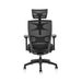 Front-facing back view contemporary black adjustable office chair with headrest on a white background